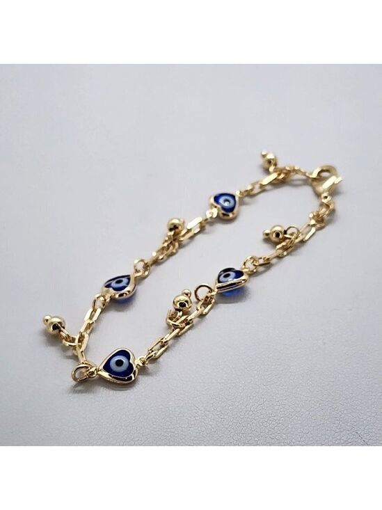 Jewelry - Brand New Brazilian 18k Gold Filled Multi Blue Heart Evil Eye Bracelet